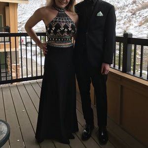 Black, Two piece, Jeweled Prom Dress